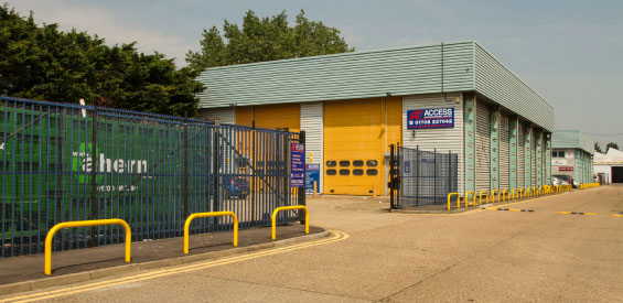 Access Garage Doors showroom in Upminster, featuring a large garage door and service entrance