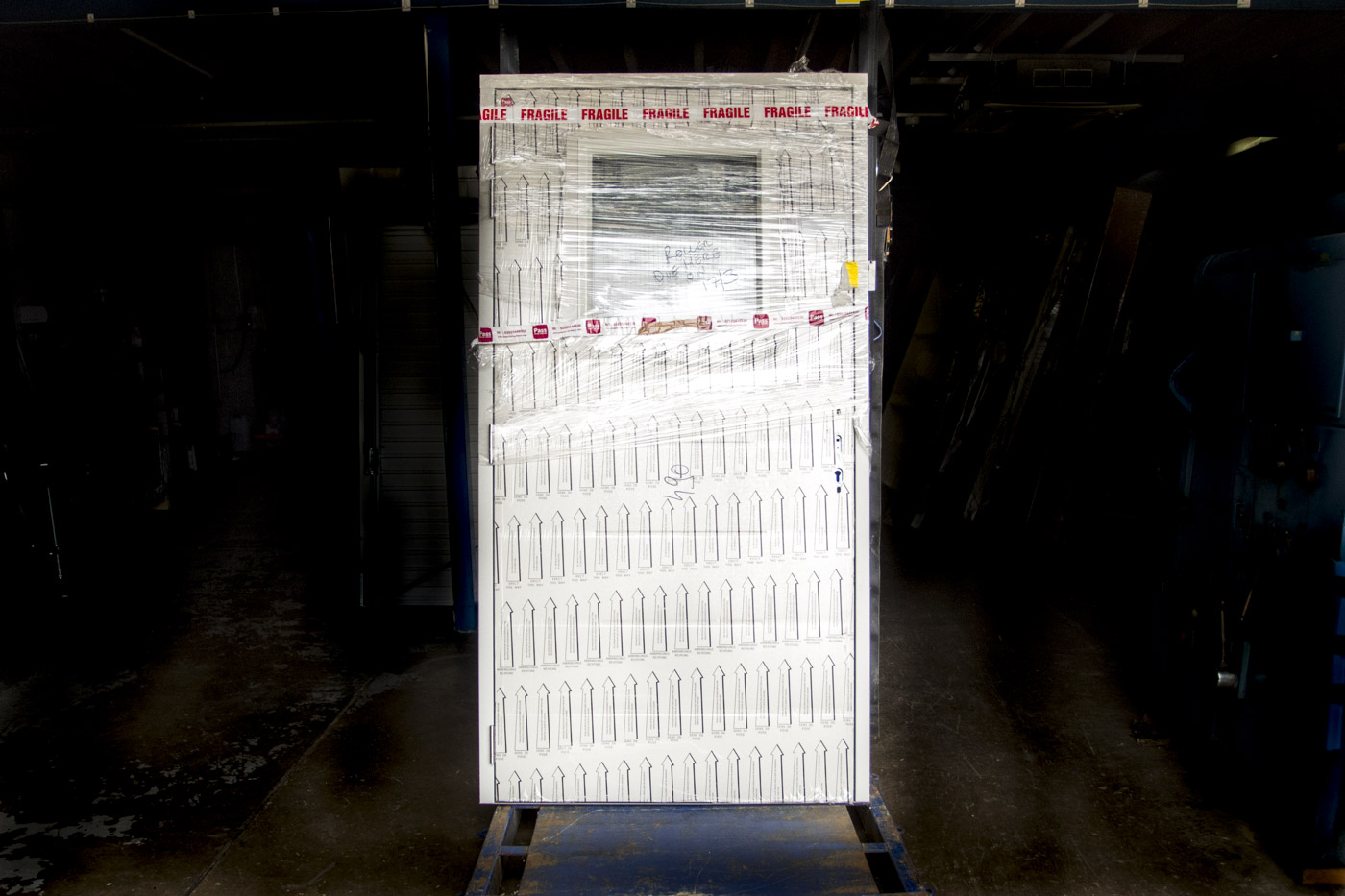 GDS Durapass Personnel Door Linear M Ribbed with Window in Goosewing Grey