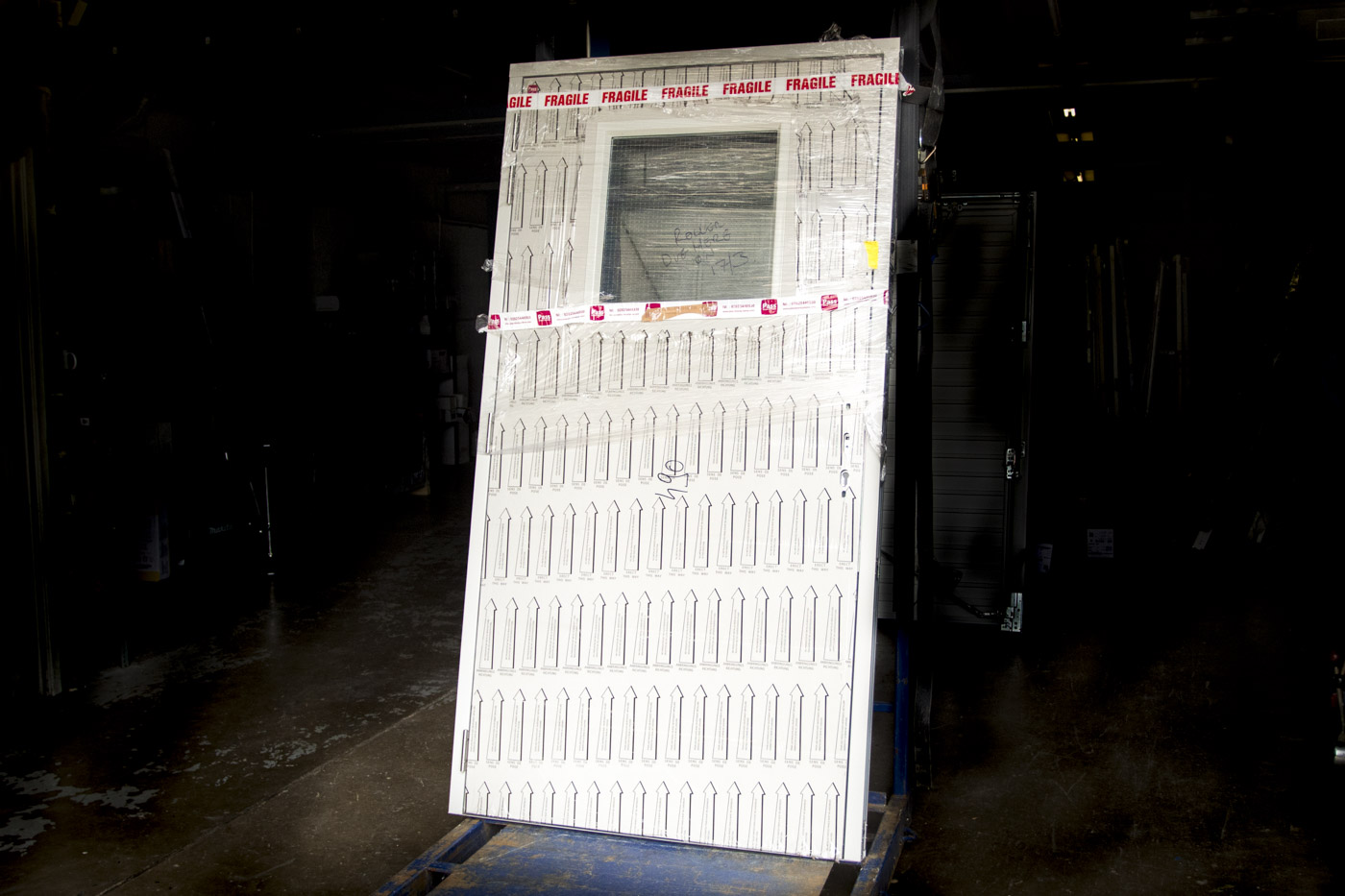 GDS Durapass Personnel Door Linear M Ribbed with Window in Goosewing Grey