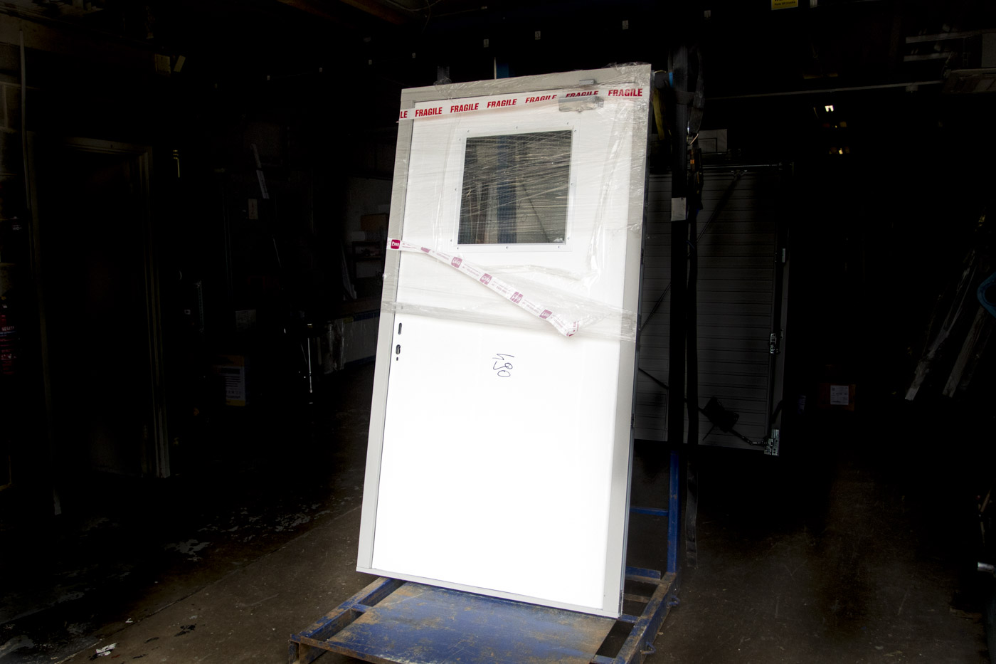 GDS Durapass Personnel Door Linear M Ribbed with Window in Goosewing Grey