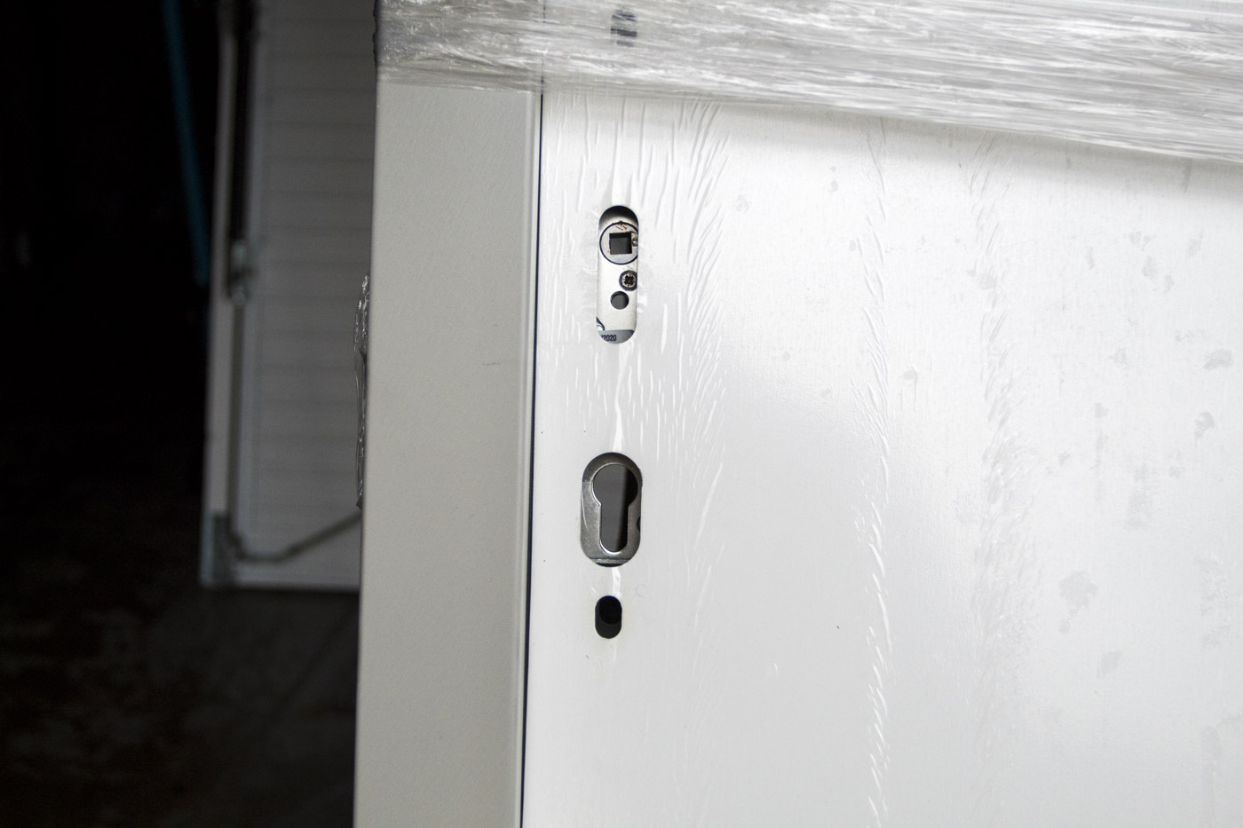 GDS Durapass Personnel Door Linear M Ribbed with Window in Goosewing Grey