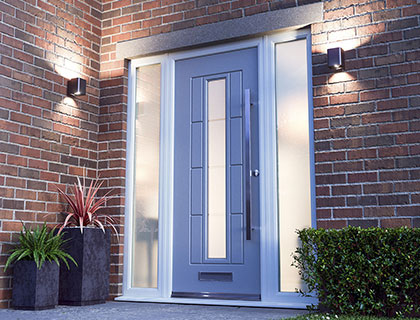 Stylish front door with modern design, showcasing Access Garage Doors’ services