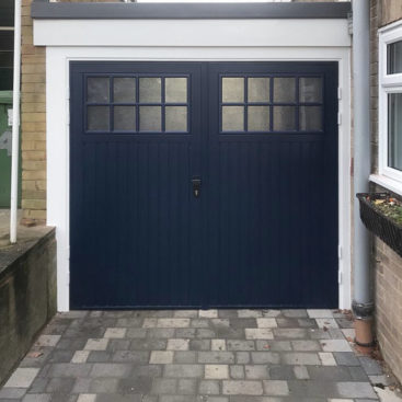 Cardale 50:50 Bedford Side Hinged Garage Door Finished in Steel Blue