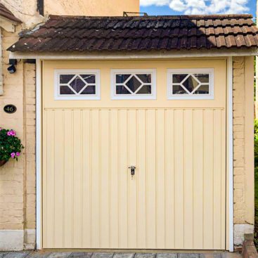 Fort Chester Vertical Ribbed Canopy Up & Over Garage Doors Finished in Ivory