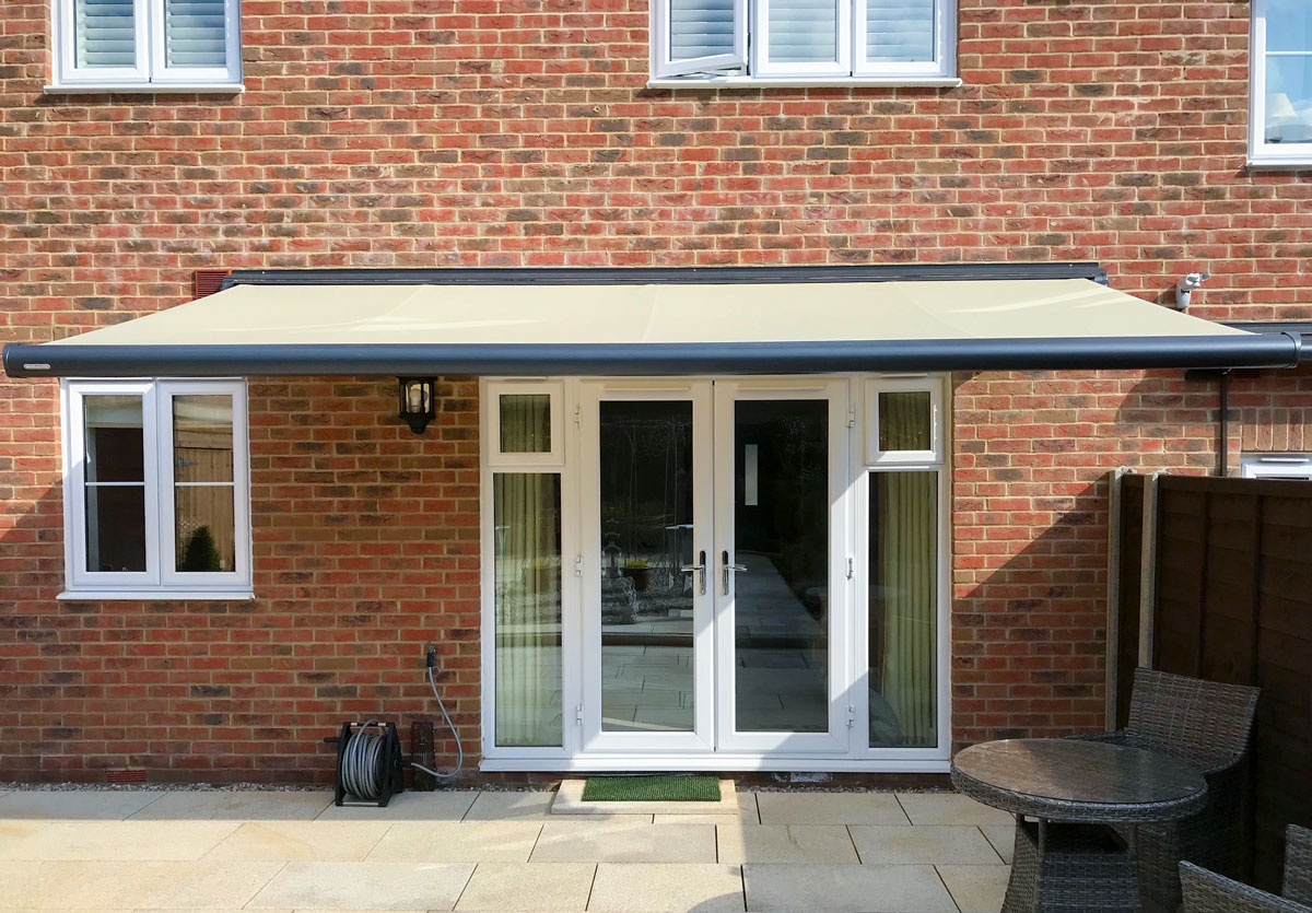 A Markilux 990 Cassette Awning finished with a #31027 Fabric.