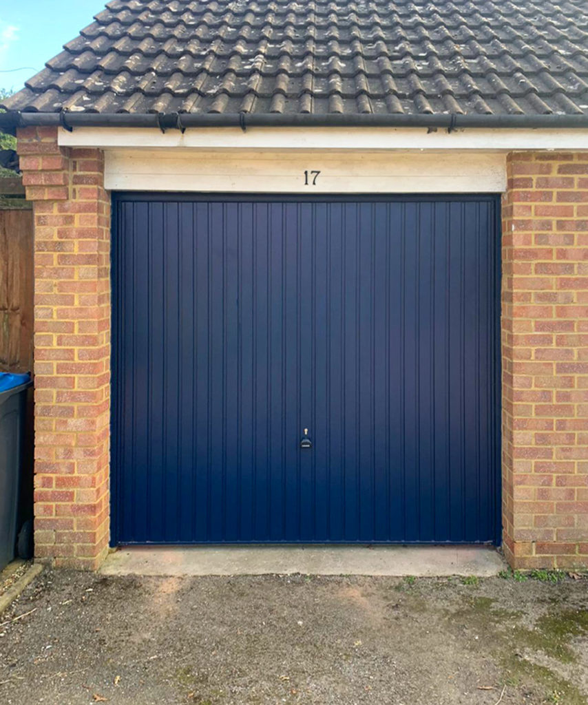 Garador Carlton Vertically Ribbed Canopy Up & Over Garage Door Finished in Steel Blue