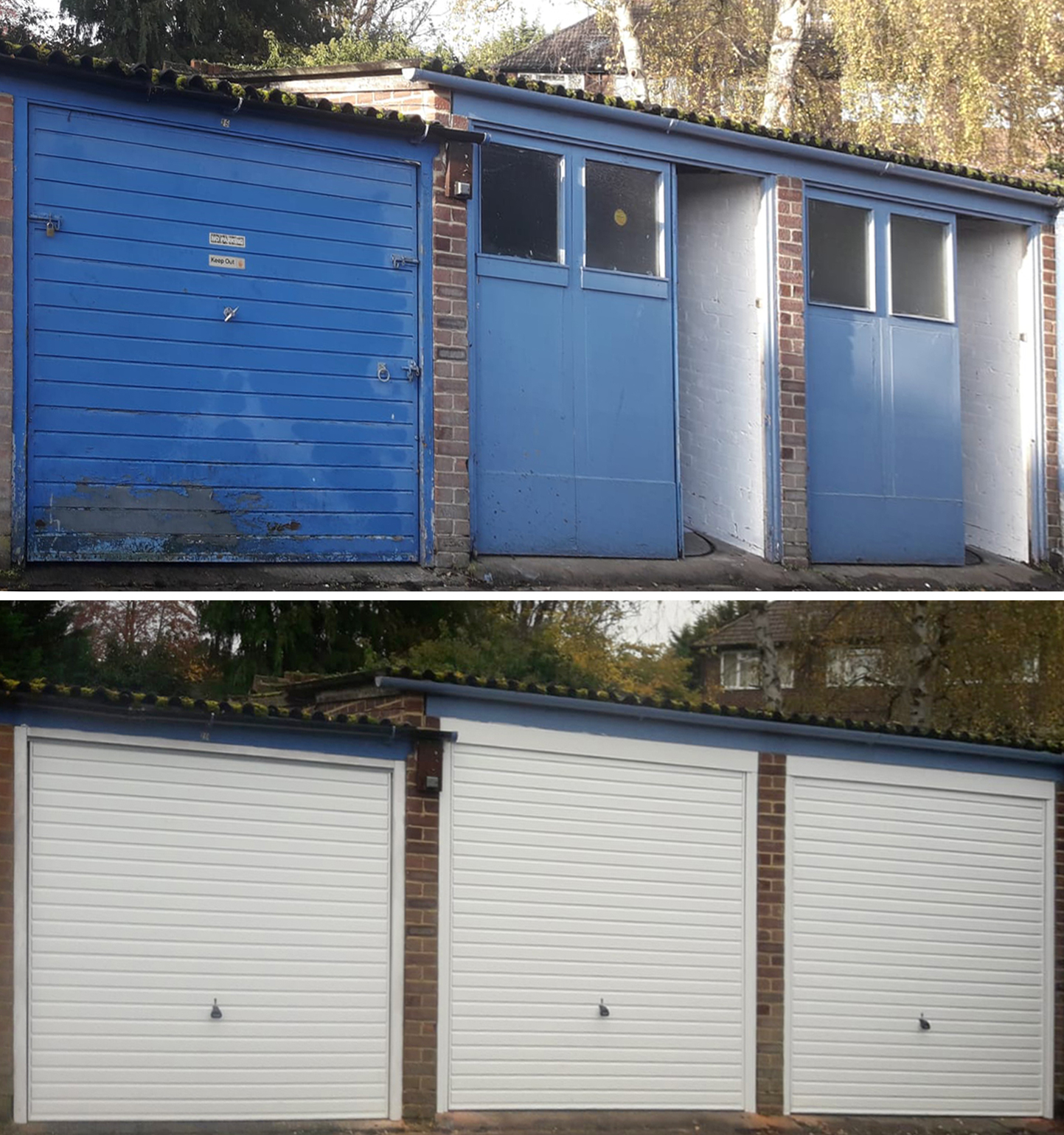 3x Garador Horizon Canopy Style Up & Over Garage Doors finished in Traffic White