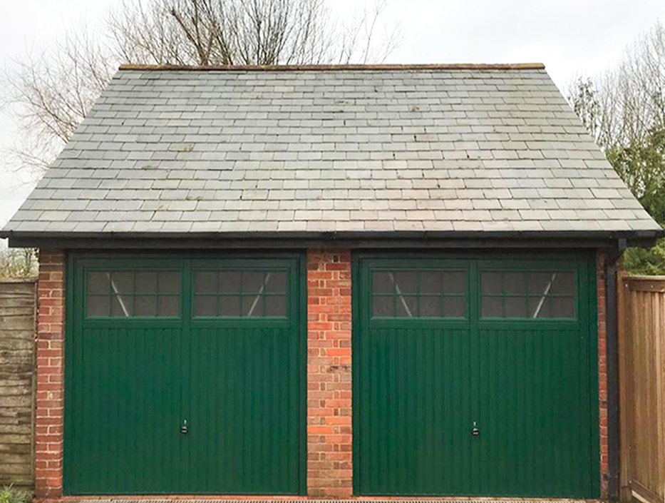 2x Garador Salisbury Steel Up & Over Garage Doors Finished in Moss Green