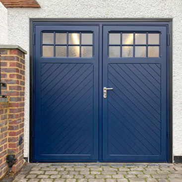 Garador Ashton, 50:50 Side Hinged Garage Doors Finished in Steel Blue