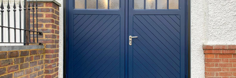 Garador Ashton, 50:50 Side Hinged Garage Doors Finished in Steel Blue