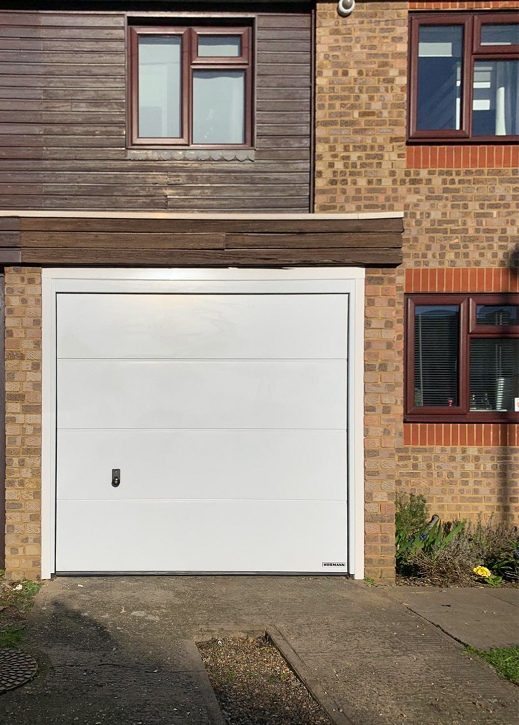 Hormann L Ribbed Insulated Sectional Garage Door Finished in White Silk Grain