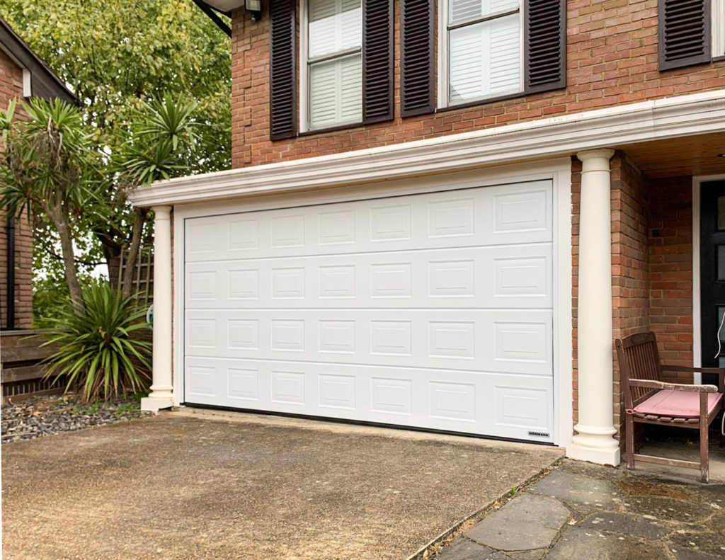 Hormann LPU42 Georgian S-Panelled Insulated Double Sectional Garage Door Finished in Woodgrain White