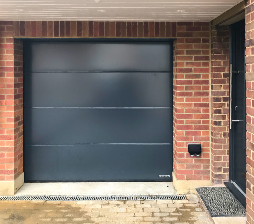Hormann LPU 42 L-Ribbed Sectional Garage Door in Anthracite Silkgrain