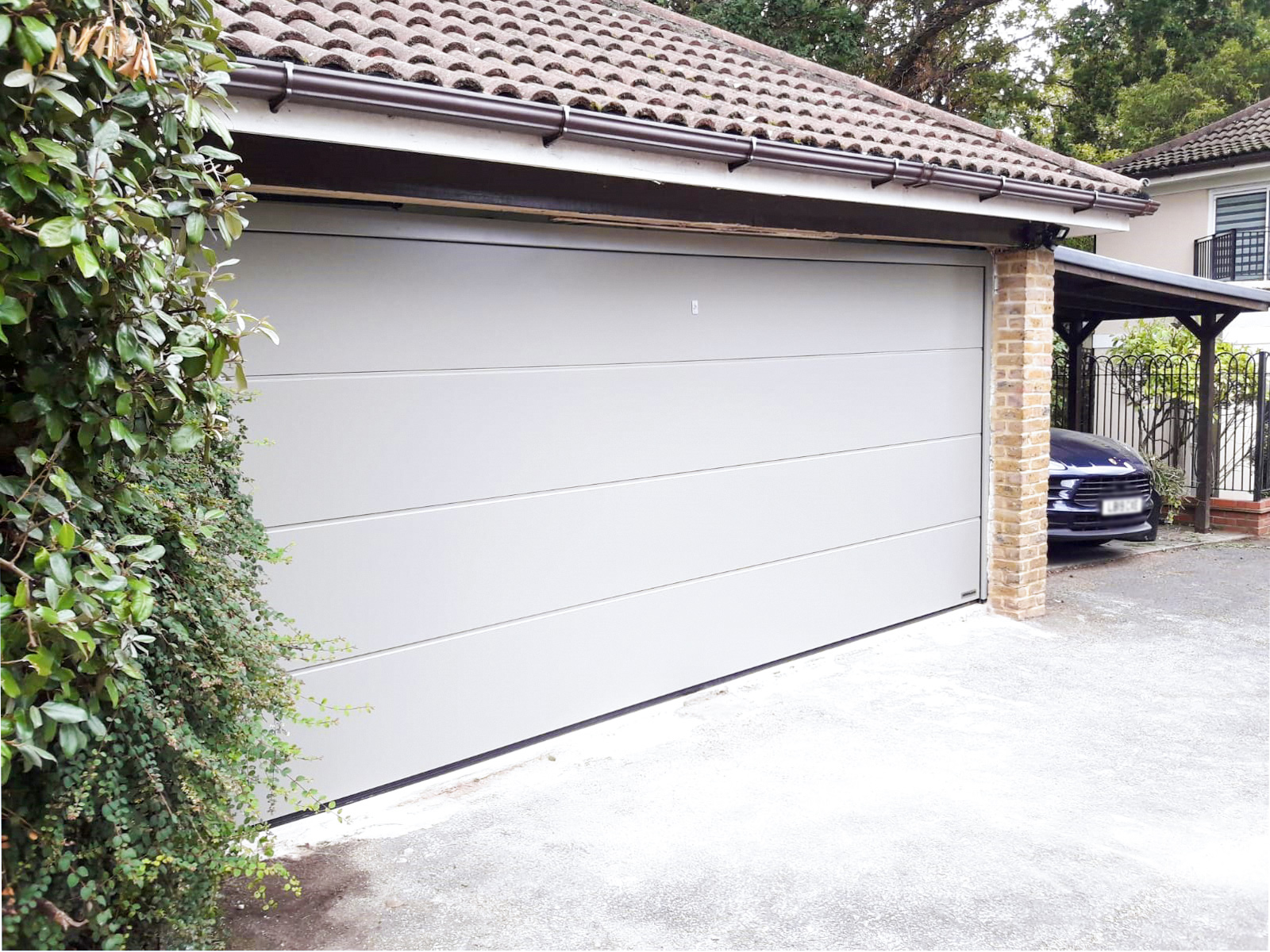 Hormann LPU42 L-Ribbed Insulated Double Sectional Garage Door Finished in Stone Grey