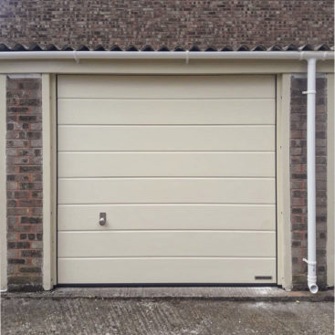 Hormann LPU 42 M Ribbed Insulated Sectional Garage Door Finished in Light Ivory