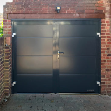 Hormann NT60 Horizontal L Ribbed Side Hinged Garage Door Finished In Anthracite Grey