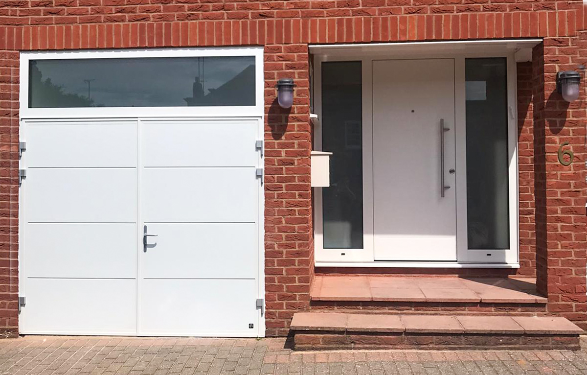 Ryterna Traditional SH2 Side Hinged Garage Doors & Ryterna Entrance Door Finished in White