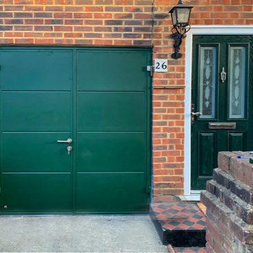 Ryterna Wide Horizontal Ribbed 50:50 Split Side Hinged Garage Doors Finished in Fir Green