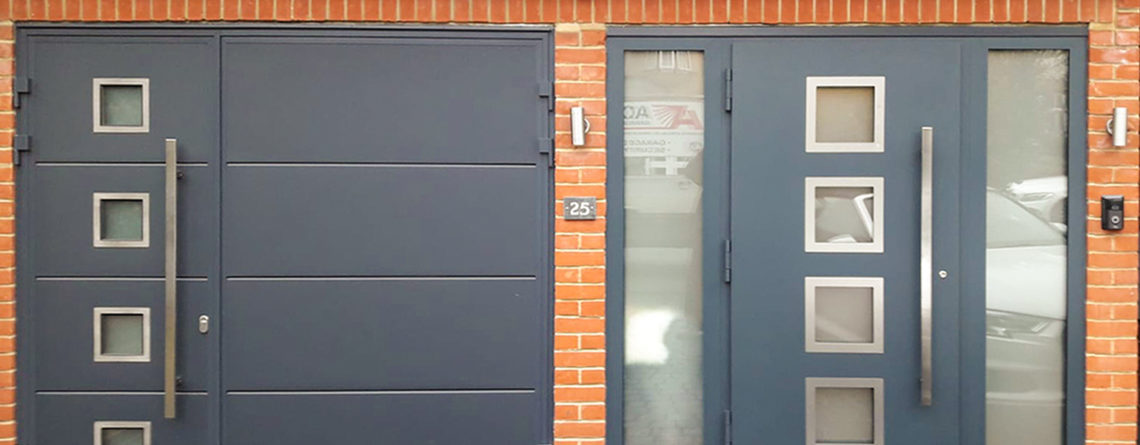 Ryterna Wide Horizontal Ribbed 30:70 Split Side Hinged Garage Doors Finished in Anthracite Grey