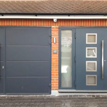 Ryterna Wide Horizontal Ribbed 30:70 Split Side Hinged Garage Doors Finished in Anthracite Grey