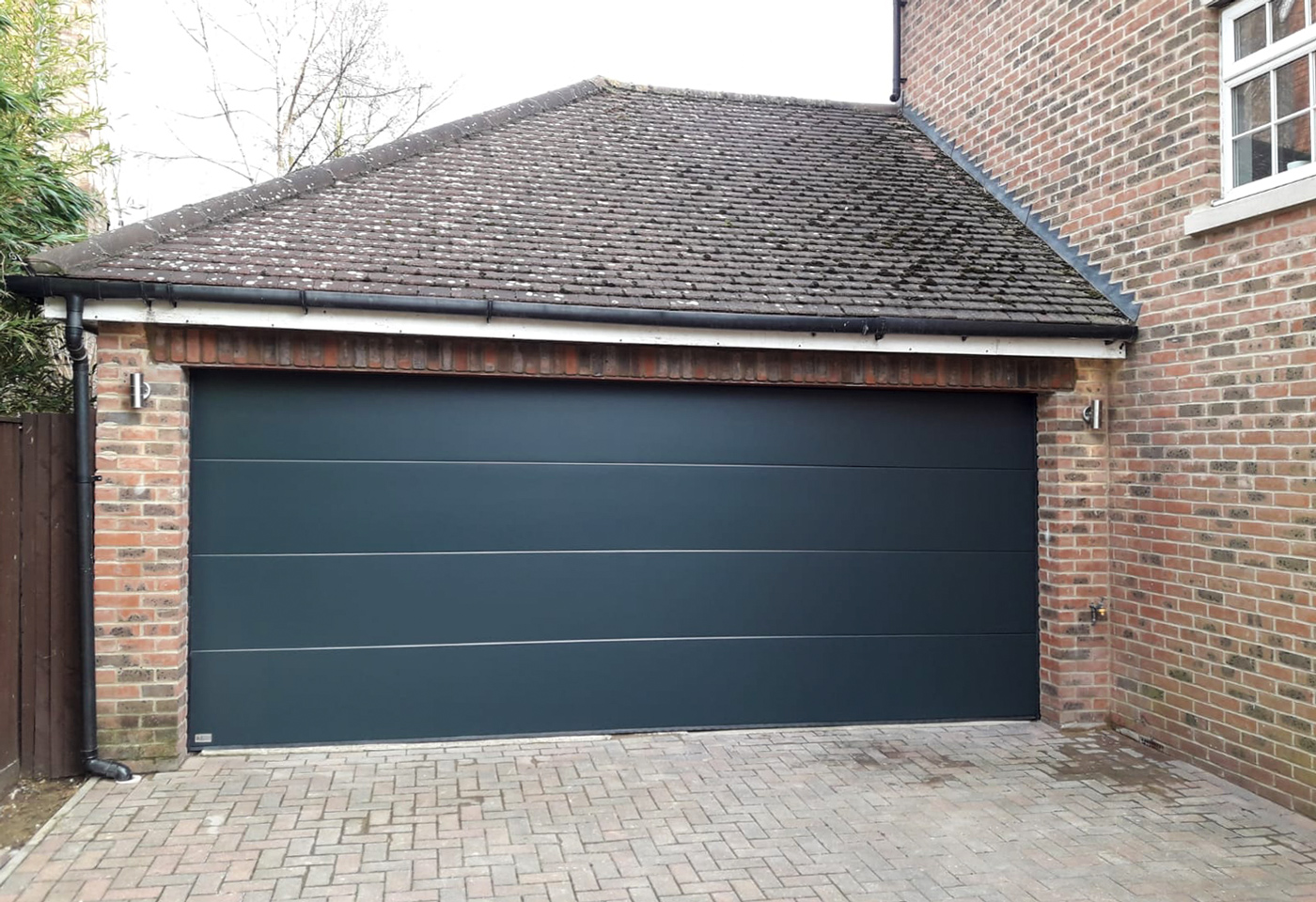 SWS Double Elite Automated Sectional Garage Door Finished in Anthracite Grey