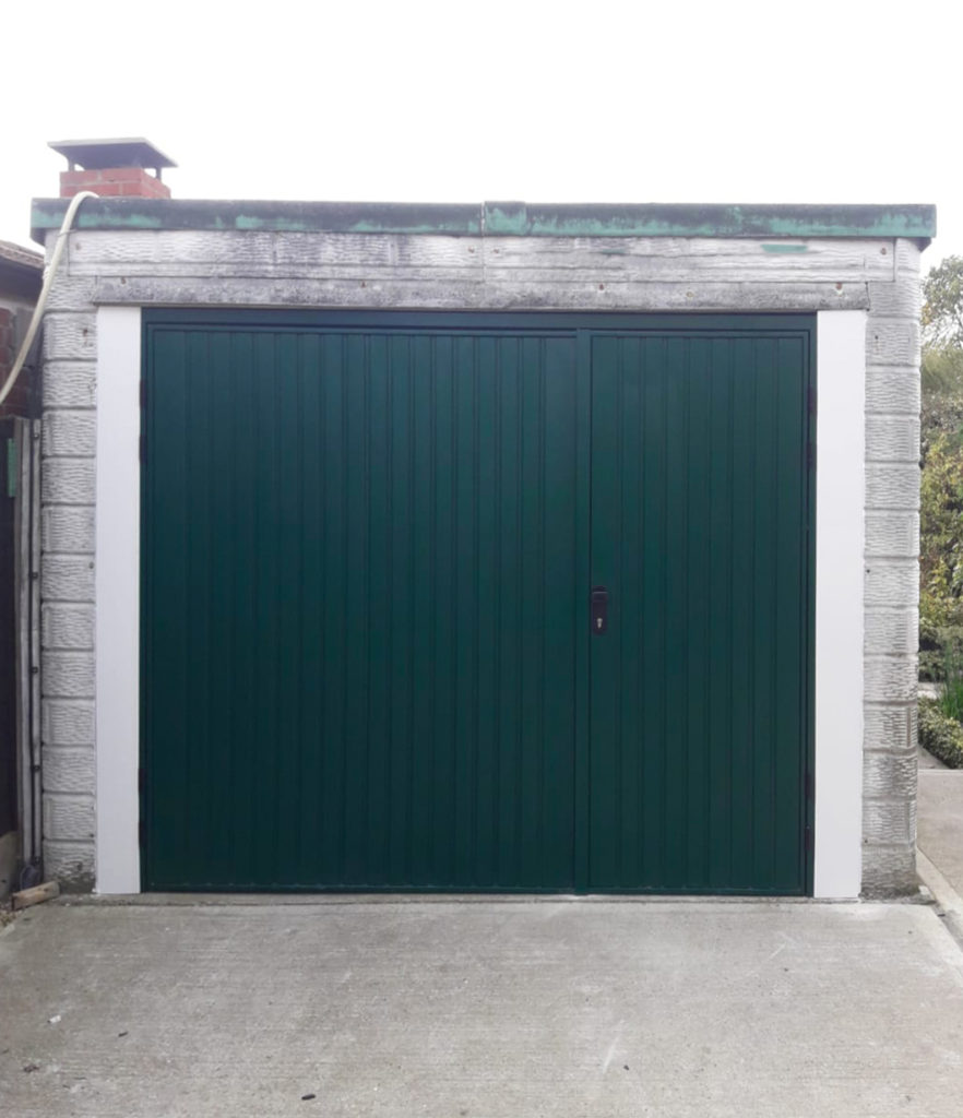Cardale Gemini Side Hinged Garage Doors Finished In Moss Green