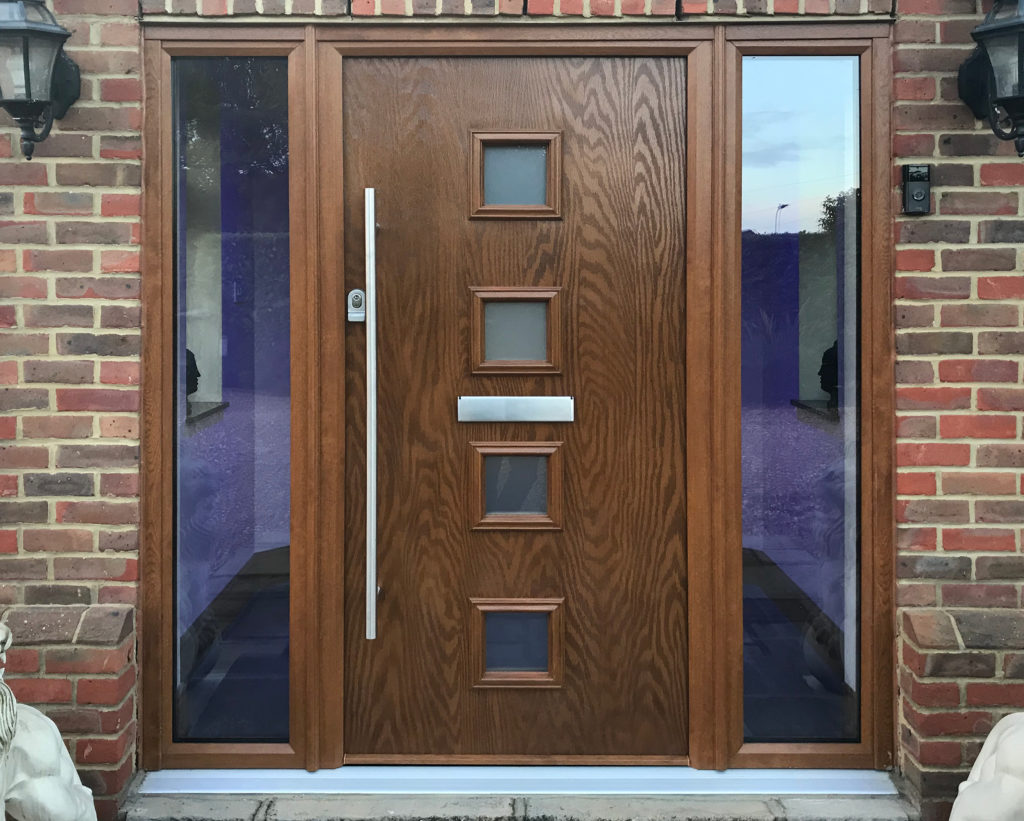 Truedor Composite Entrance Door with two side elements finished in Golden Oak & fitted in Ickenham by our Watford Branch