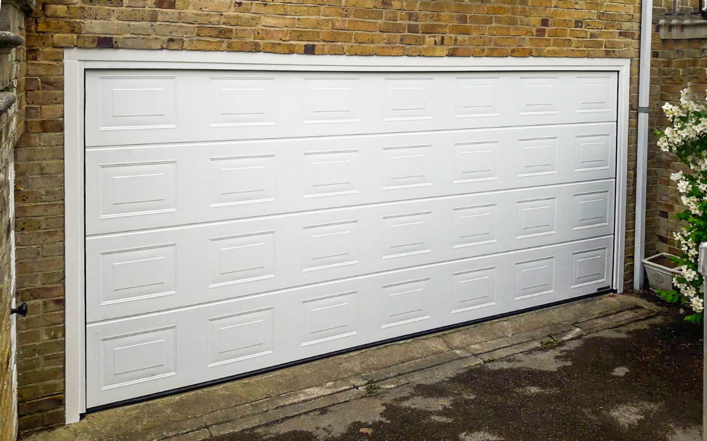 Hormann LPU42 Georgian Sectional Garage Door in White Woodgrain