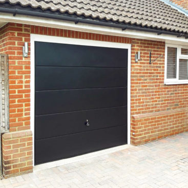 Garador Ascot Wide Horizontally Ribbed Canopy Up and Over Garage Door in Black