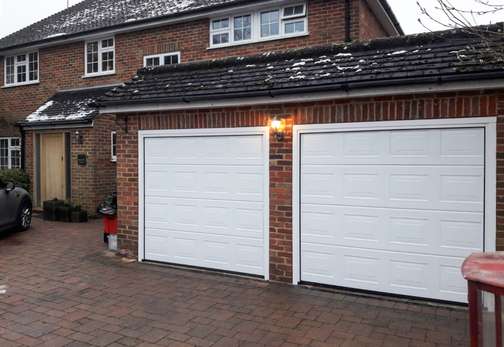 A set of Hormann LPU42 Panelled Insulated Double Sectional Garage Doors