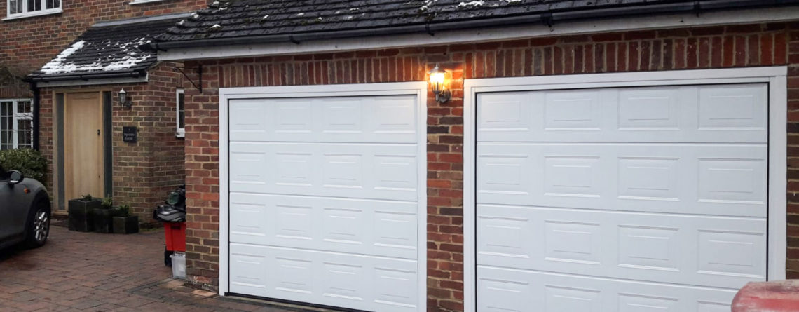 Set Of Hormann Lpu42 Panelled Double Sectional Garage Doors In White Double Sectional Garage Doors, How Much Is A Hormann Sectional Garage Door Opener