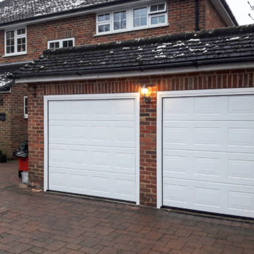 A set of Hormann LPU42 Panelled Insulated Double Sectional Garage Doors