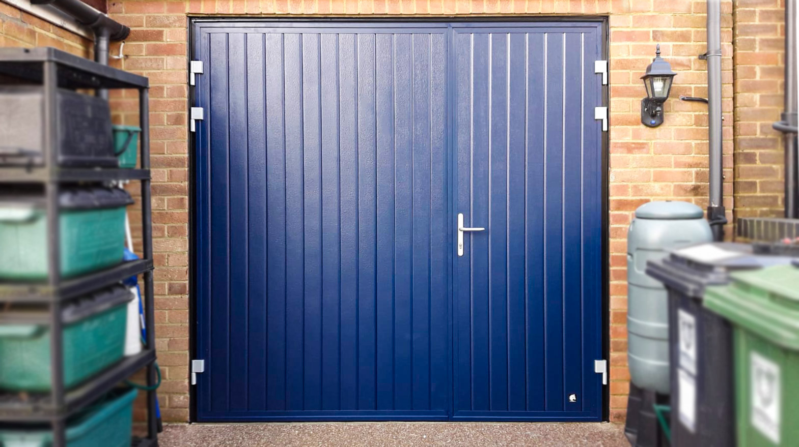 Ryterna Vertical Ribbed 1/3 Split Side Hinged Doors Finished in Blue