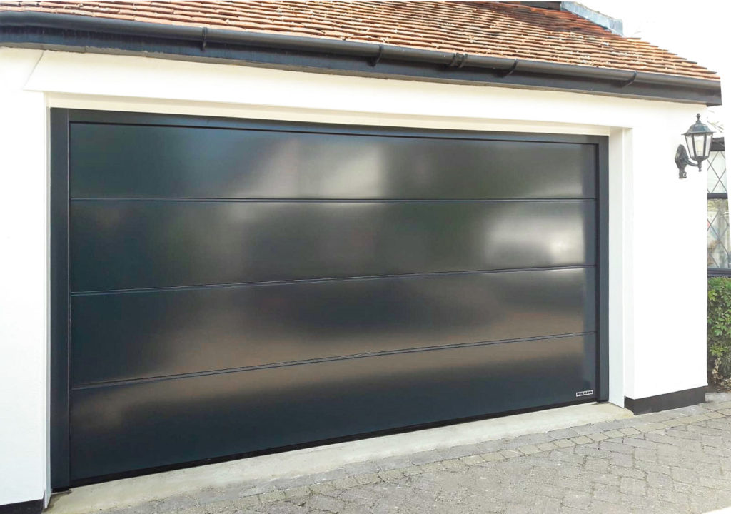 Hormann LPU42 L-Ribbed Insulated Double Sectional Garage Door Finished in Anthracite Grey