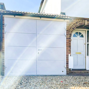 Ryterna Wide Horizontal Ribbed Insulated Side Hinged Garage Doors in Telegrey