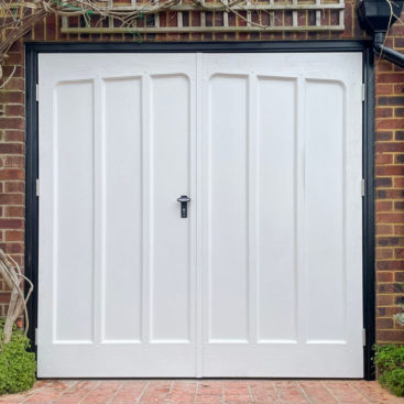 Wessex 3 Crown Loxwood GRP Side Hinged Garage Doors in Wood Grain White