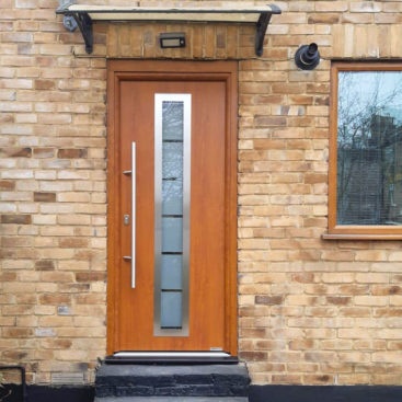 Hormann Thermo 46 Insulated Steel Front Door Style 700B Finished in Golden Oak