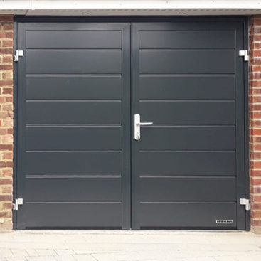 Hormann Horizontal M Ribbed Side Hinged Garage Door Finished In Anthracite Grey