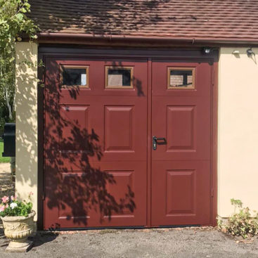 Garador Beaumont 1/3rd Split Side Hinged Garage Doors, Finished in Burgundy Brown