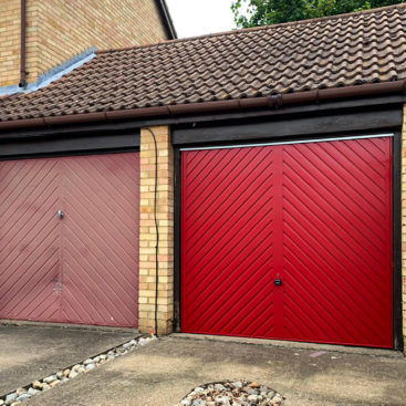 Garador Steel Chevron Canopy Up & Over Garage Door Finished in Ruby Red