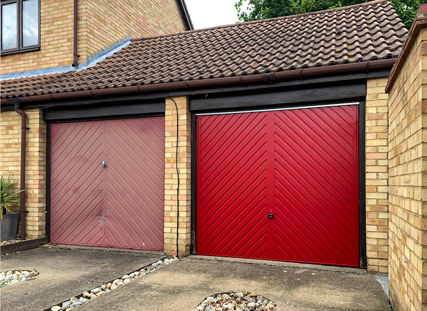 Garador Steel Chevron Canopy Up & Over Garage Door Finished in Ruby Red