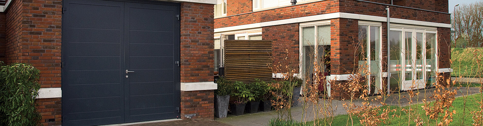 Side hinged garage doors