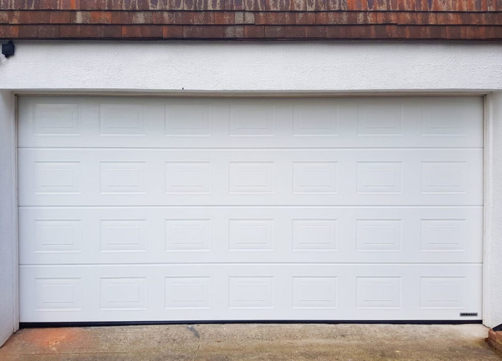 Hormann LPU42, S-Panelled, Sectional Garage Door in White Woodgrain