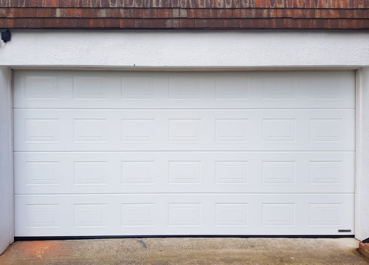 Hormann LPU42, S-Panelled, Sectional Garage Door in White Woodgrain